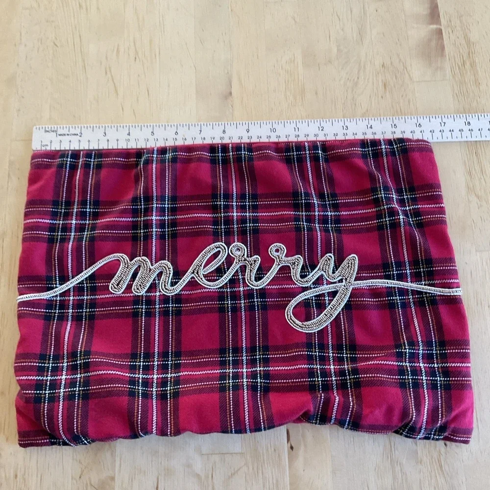 Pier One Imports Beaded Merry Plaid  Accent Pillow Cover Only No filling